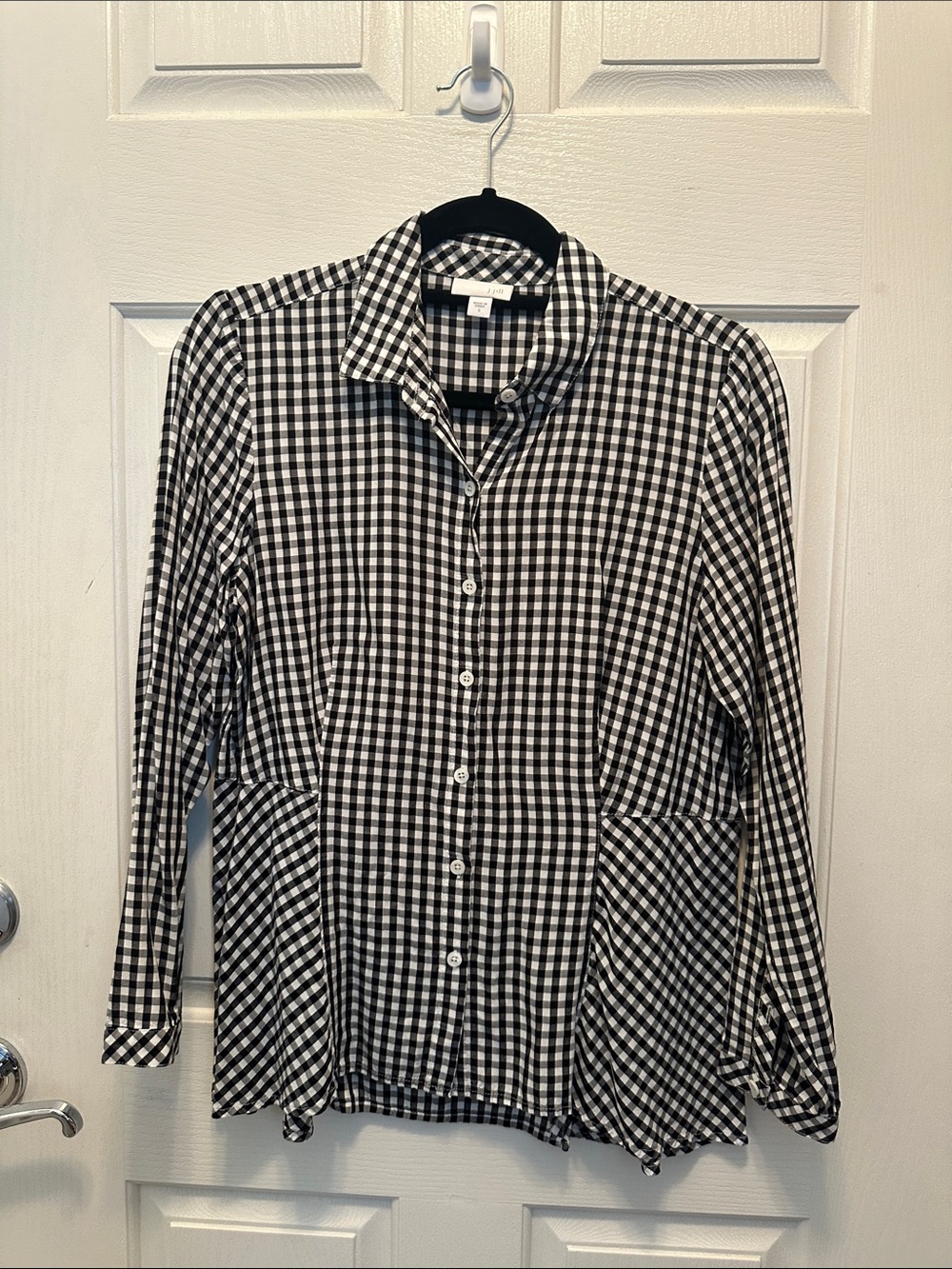 J. Jill Black and White Gingham Classic Staple Button-Down Shirt Size Small